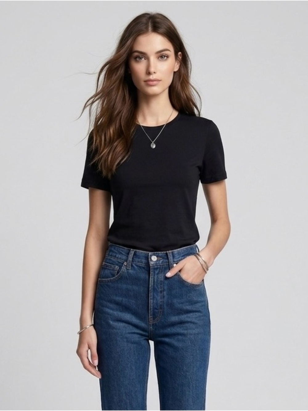 La Perla Studio Top M Black Crew Neck Cap Sleeve Fitted Quiet Luxury Tee